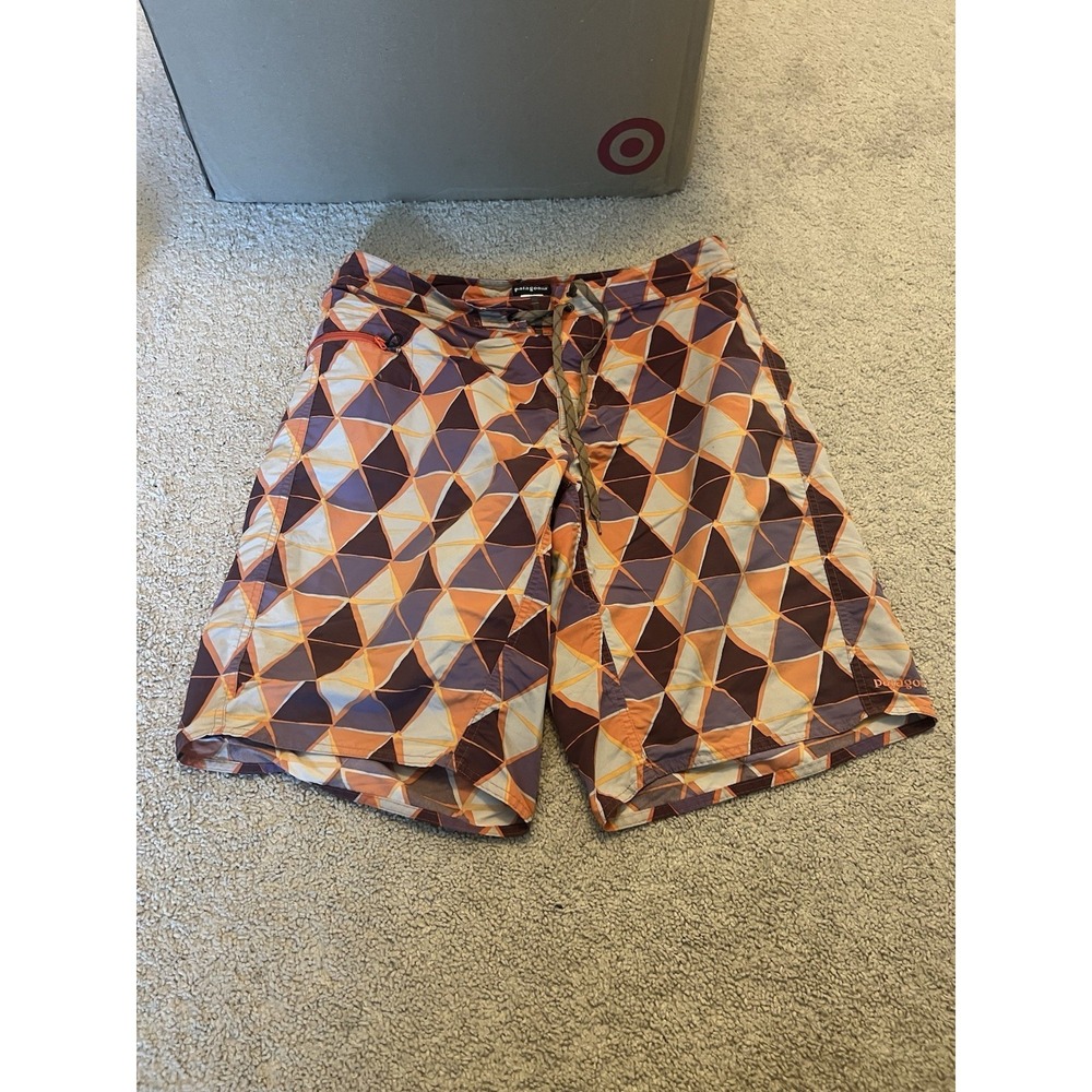 Patagonia Wavefarer Board Shorts Mens 34 Orange Purple Geometric Quick Dry